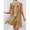 image:imageFloerns Womens Sequin Sleeveless Tank High Neck Bow Shiny Party DressYellow