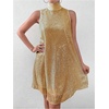 image:imageFloerns Womens Sequin Sleeveless Tank High Neck Bow Shiny Party DressYellow