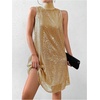 image:imageFloerns Womens Sequin Sleeveless Tank High Neck Bow Shiny Party DressYellow