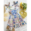 image:imageFloerns Womens Summer Floral Tie Shoulder Flare Hem Boho Mini DressBlue Multi