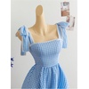 image:imageFloerns Womens Summer Floral Tie Shoulder Flare Hem Boho Mini DressBlue Plaid