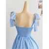 image:imageFloerns Womens Summer Floral Tie Shoulder Flare Hem Boho Mini DressBlue Plaid