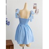 image:imageFloerns Womens Summer Floral Tie Shoulder Flare Hem Boho Mini DressBlue Plaid