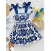 image:imageFloerns Womens Summer Floral Tie Shoulder Flare Hem Boho Mini DressClassic Blue