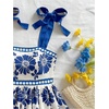 image:imageFloerns Womens Summer Floral Tie Shoulder Flare Hem Boho Mini DressClassic Blue