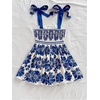 image:imageFloerns Womens Summer Floral Tie Shoulder Flare Hem Boho Mini DressClassic Blue