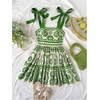 image:imageFloerns Womens Summer Floral Tie Shoulder Flare Hem Boho Mini DressGreen Multi
