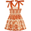 image:imageFloerns Womens Summer Floral Tie Shoulder Flare Hem Boho Mini DressOrange