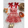 image:imageFloerns Womens Summer Floral Tie Shoulder Flare Hem Boho Mini DressRed and Beige