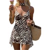 image:imageFloerns Women V Neck Spaghetti Strap Ruffle Mini A Line Dresses with ScarfBrown White Zebra