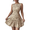 image:imageFloerns Womens Boho Floral Mini Dress Elegant Sleeveless Crew Neck Ruffle A Line Vacation DressesBrown