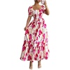 image:imageFloerns Womens Floral Square Neck Maxi Dress Puff Sleeve Tiered Ruffle Summer Beach Vacation DressesPink Multi