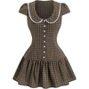 image:imageFloerns Womens Gingham Button Down Mini Dress Cute Short Sleeve Ruffle Hem A Line Tea Party DressesCoffee