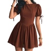 image:imageFloerns Womens Gingham Short Puff Sleeve Crew Neck Mini A Line DressCoffee Brown