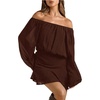 image:imageFloerns Womens Off The Shoulder Chiffon Lantern Long Sleeve Mini DressCoffee Brown