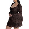 image:imageFloerns Womens Plus Size Floral Gothic Dress Flare Long Sleeve Mesh Grunge A Line DressLight Brown