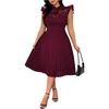 image:imageFloerns Womens Plus Size Lace Ruffle Cap Sleeve Pleated Party Midi DressBurgundy