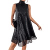 image:imageFloerns Womens Sequin Sleeveless Tank High Neck Bow Shiny Party DressBlack