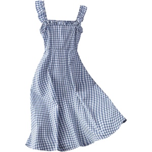 image:imageFloerns Womens Cute Square Neck Gingham Midi Dress Sleeveless Vacation A Line DressesBlue and White