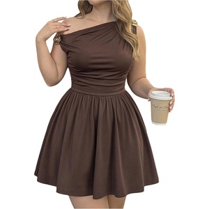 image:imageFloerns Womens Plus Size Off The Shoulder A Line Going Out Mini DressesBrown