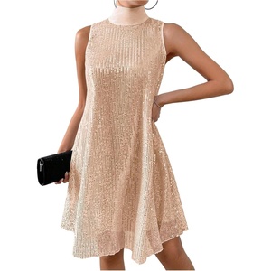 image:imageFloerns Womens Sequin Sleeveless Tank High Neck Bow Shiny Party DressChampagne