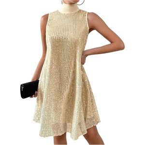 image:imageFloerns Womens Sequin Sleeveless Tank High Neck Bow Shiny Party DressGold