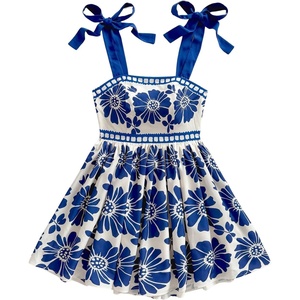 image:imageFloerns Womens Summer Floral Tie Shoulder Flare Hem Boho Mini DressClassic Blue