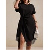image:imageFloerns Women Plus Size Cocktail Twist Front Lace Asymmetrical Formal DressBlack Lace
