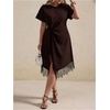 image:imageFloerns Women Plus Size Cocktail Twist Front Lace Asymmetrical Formal DressBrown Lace