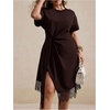 image:imageFloerns Women Plus Size Cocktail Twist Front Lace Asymmetrical Formal DressBrown Lace