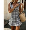 image:imageFloerns Women Summer Gingham Backless Bow Tie Casual Vacation Mini DressesBlack White Plaid