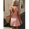 image:imageFloerns Women Summer Gingham Backless Bow Tie Casual Vacation Mini DressesBrown Plaid