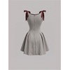 image:imageFloerns Womens Bow Gingham Dress Square Neck Going Out A Line DressesBrown