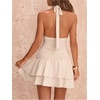 image:imageFloerns Womens Deep V Neck Halter Mini Dresses Asymmetrical Layered DressApricot