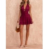 image:imageFloerns Womens Deep V Neck Halter Mini Dresses Asymmetrical Layered DressBurgundy