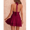 image:imageFloerns Womens Deep V Neck Halter Mini Dresses Asymmetrical Layered DressBurgundy