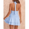 image:imageFloerns Womens Deep V Neck Halter Mini Dresses Asymmetrical Layered DressLight Blue
