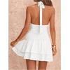 image:imageFloerns Womens Deep V Neck Halter Mini Dresses Asymmetrical Layered DressWhite