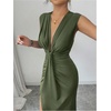 image:imageFloerns Womens Elegant Deep V Neck Long Dress Ruched Sleeveless Bodycon Slit Party Cocktail DressesArmy Green