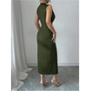 image:imageFloerns Womens Elegant Deep V Neck Long Dress Ruched Sleeveless Bodycon Slit Party Cocktail DressesArmy Green