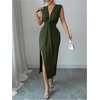 image:imageFloerns Womens Elegant Deep V Neck Long Dress Ruched Sleeveless Bodycon Slit Party Cocktail DressesArmy Green