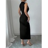 image:imageFloerns Womens Elegant Deep V Neck Long Dress Ruched Sleeveless Bodycon Slit Party Cocktail DressesBlack