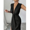 image:imageFloerns Womens Elegant Deep V Neck Long Dress Ruched Sleeveless Bodycon Slit Party Cocktail DressesBlack