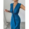image:imageFloerns Womens Elegant Deep V Neck Long Dress Ruched Sleeveless Bodycon Slit Party Cocktail DressesBlue