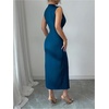 image:imageFloerns Womens Elegant Deep V Neck Long Dress Ruched Sleeveless Bodycon Slit Party Cocktail DressesBlue