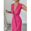 image:imageFloerns Womens Elegant Deep V Neck Long Dress Ruched Sleeveless Bodycon Slit Party Cocktail DressesHot Pink