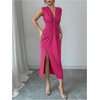 image:imageFloerns Womens Elegant Deep V Neck Long Dress Ruched Sleeveless Bodycon Slit Party Cocktail DressesHot Pink