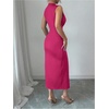image:imageFloerns Womens Elegant Deep V Neck Long Dress Ruched Sleeveless Bodycon Slit Party Cocktail DressesHot Pink