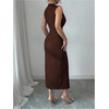 image:imageFloerns Womens Elegant Deep V Neck Long Dress Ruched Sleeveless Bodycon Slit Party Cocktail DressesMocha Brown