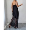 image:imageFloerns Womens Elegant Satin Sheer Lace Cami Long Dress Date Night OutfitBlack